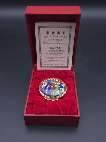 Halcyon Days Enamels Christmas 1998 Trinket Box Original Box and Certificate