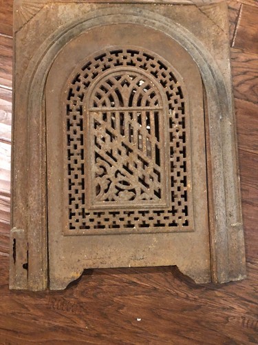 Cast Iron Vintage Antique Arched Fireplace Cover Door Frame See Descr