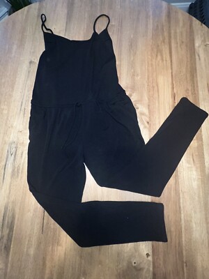 Freeloader Black Terry Jumpsuit Thin Straps Large Drawstring Pockets Made In USA