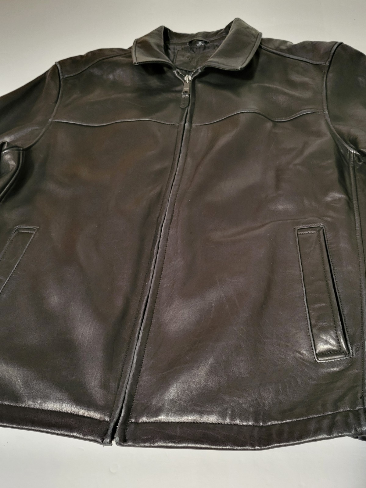 (#C) Dockers Men's Genuine Soft Leather Jacket Coat Brown Full Zip Size Men XL 