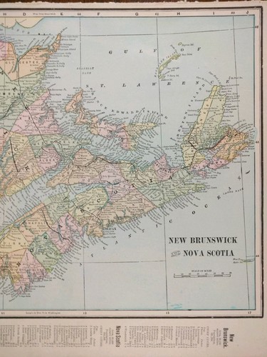 Vintage 1902 NEW BRUNSWICK & NOVA SCOTIA CANADA Map 14