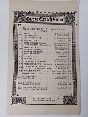 Ava Maria 1938 Piano Sheet Music Choruses 3 Equal Voices TTB Arcadelt Vintage