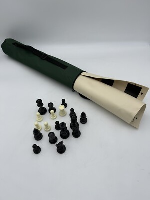 Chess Roll-Up Vinyl Tournament Chess Set with Two Extra Queens & Bag Travel