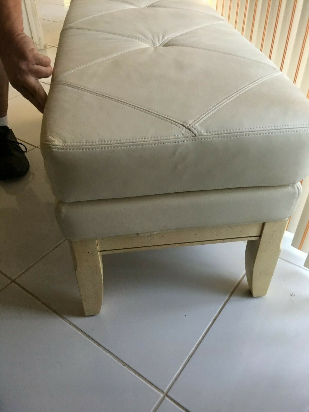 Light Beige Leather Bench Wooden Legs 48