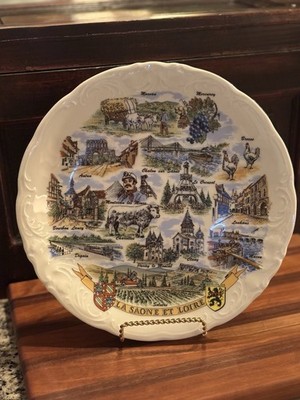 Vintage France Souvenir Plate La Saône et Loire Burgundy Scenic Towns Porcelain
