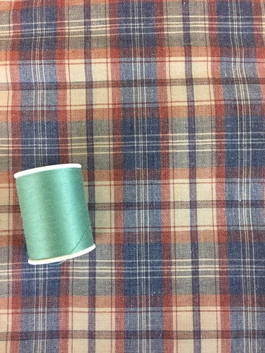 Vintage Cotton Shirt lightweight Fabric Plaid Brown Blue  2 yards  34inch Rare