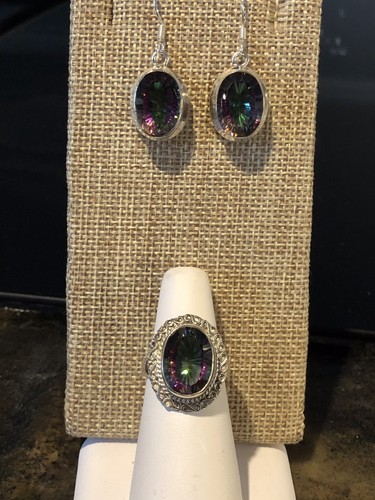 Gorgeous Set Of Oval Shape Mystic Topaz Ring/Earrings & 925 Sterling Silver