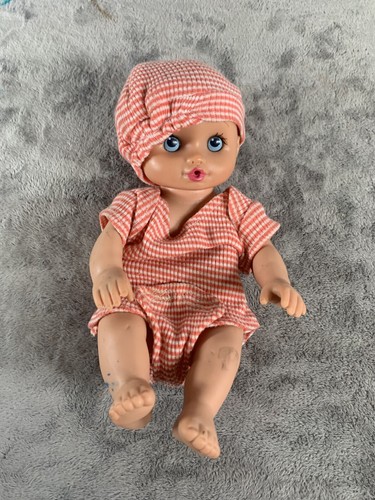 Vintage 1995 Lauer Toys Water Baby Doll 9” With Water Baby Outfit Blue Eyes