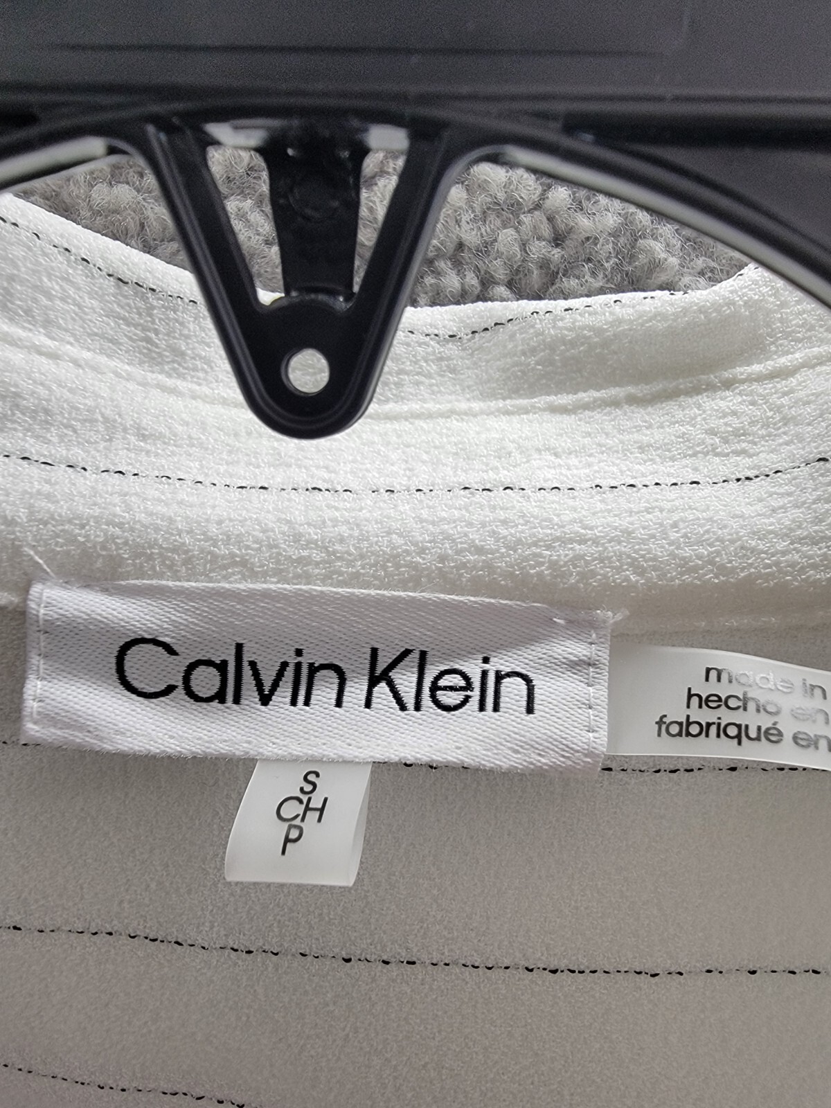 Calvin Klein Striped Drawstring-Waist Tunic Blouse Women's S Soft White Collared - Picture 10 of 17