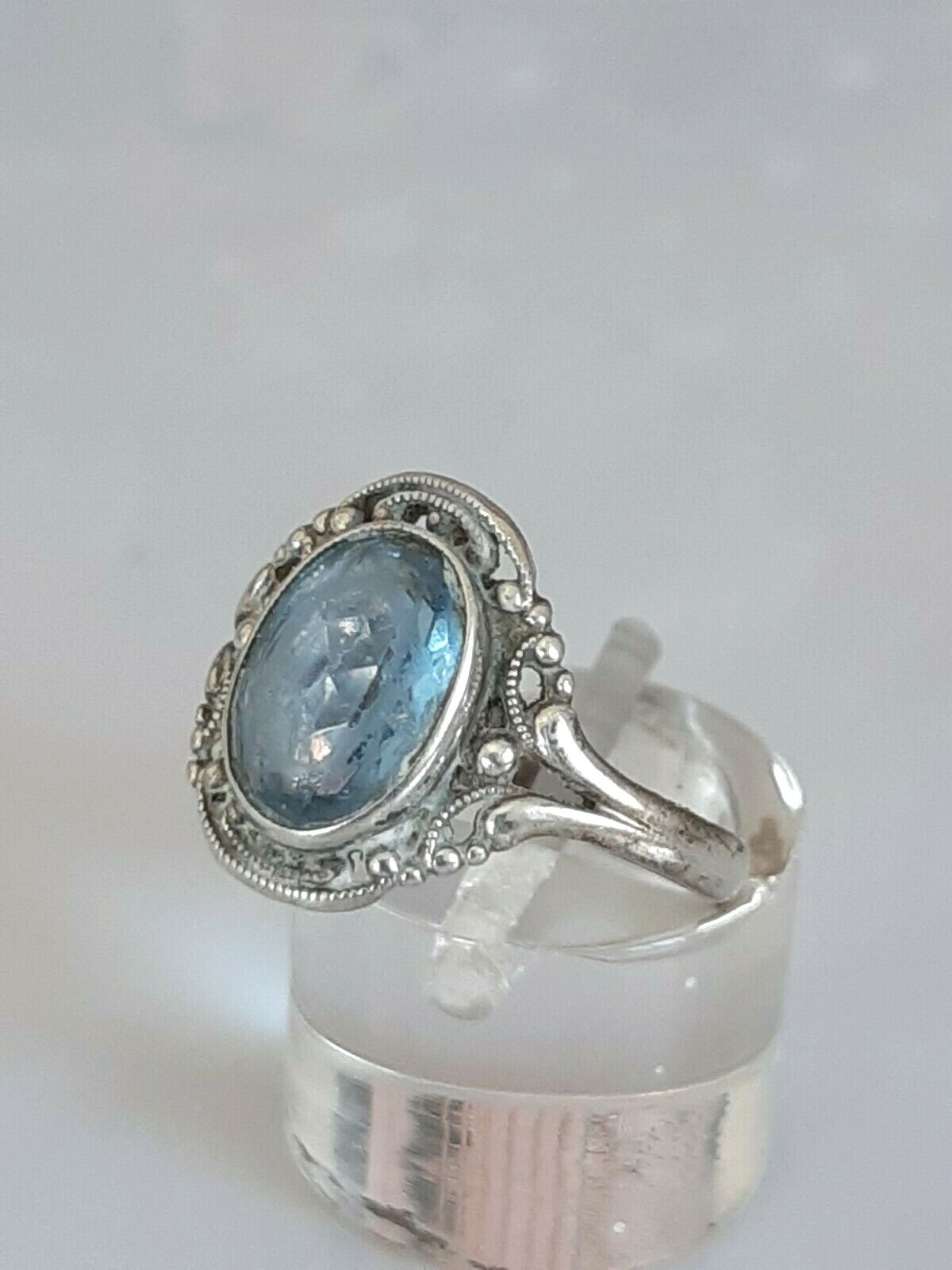 Bezaubernder antiker Ring Silber 835, Art Deko, wunderschöner blauer Stein,17mm