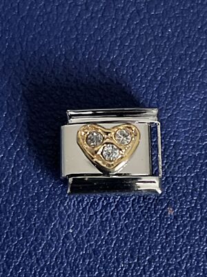 Clear Crystal Golden Love Heart Charm Link For A Nomination Bracelet 