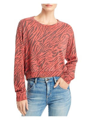 Sundry Womens Coral Crewneck Long Sleeve Animal Print Толстовка Размер: 1