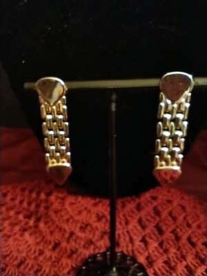 Vintage Napier Earrings Silvertone Links! Shiny!
