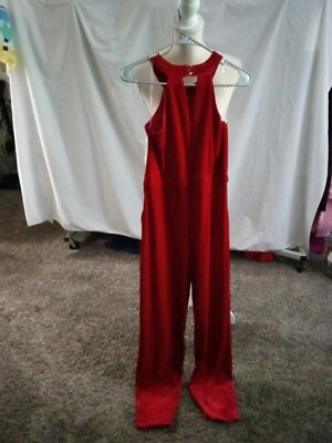 Gianni Bini Jrs Red Velvet Jumpsuit Sz 18