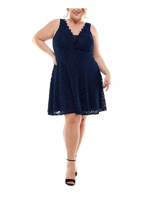 

CITY STUDIO Женское темно-синее платье без рукавов на подкладке + расклешенное платье размера плюс, Navy