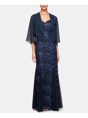 

ALEX EVENINGS Женское темно-синее эластичное вечернее болеро с рукавами 3/4 Petites, Navy, 8217899