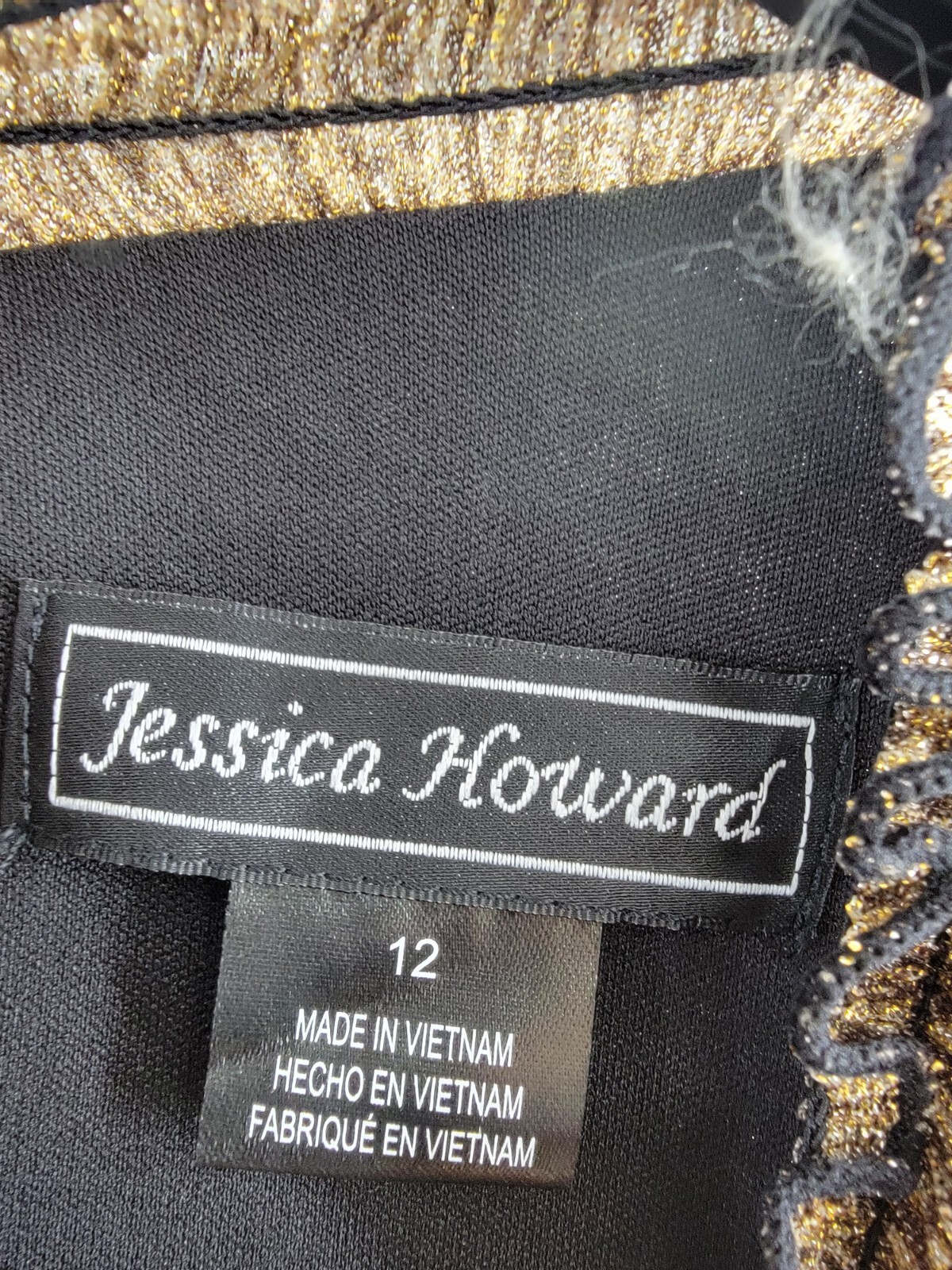 Jessica Howard Carlyle Metallic Mock Neck Jumpsuit Womens 12 Black/Gold Back Zip - Picture 11 of 19