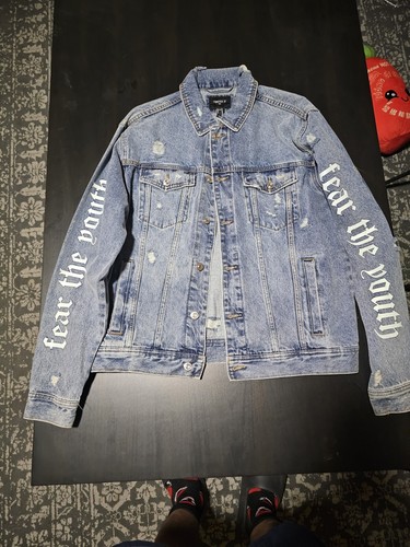 Forever 21 Mens Jean Jacket Fear The Youth Size M new With