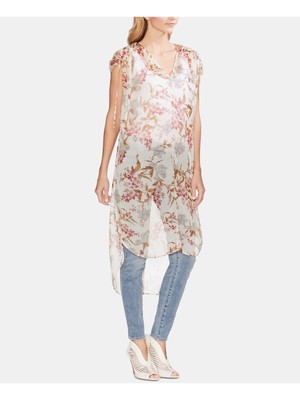 VINCE CAMUTO Женская шапочка с цветочным рисунком цвета слоновой кости, рукав с драгоценным камнем на шее, Топ S