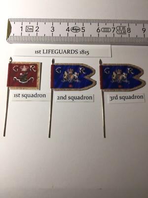 551) 3x 25/28mm British 1st Life Guards Flags  1-3 Sqds. Peninsula Waterloo 1815