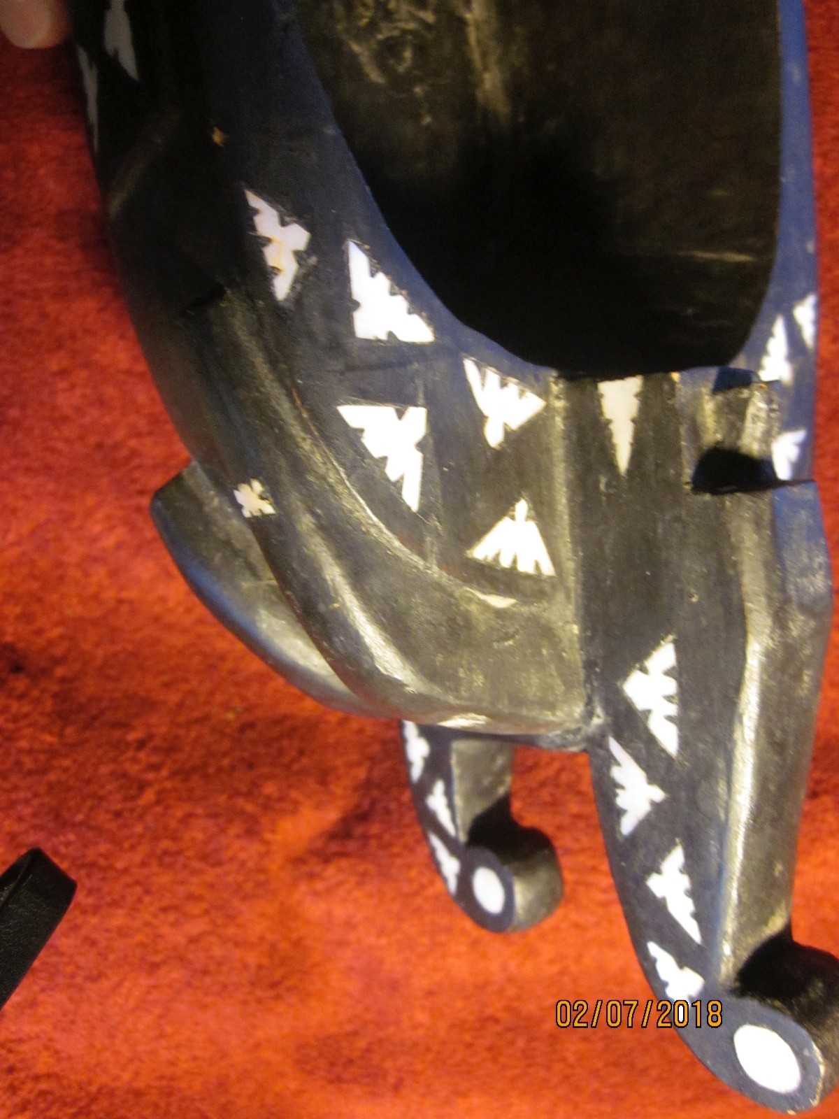 Antique Solomon Islands / Mauritius Ebony 2 Demon Ritual Bowl, w/ 248 MOP inlays