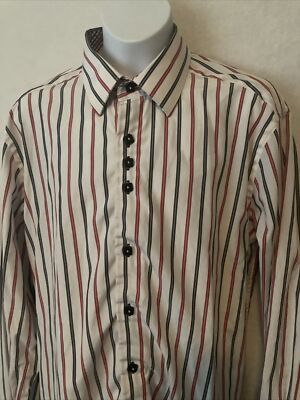 Coogi Classic Men's White Stripe Long Sleeve Button Down Shirt Size M 15.5 32/33