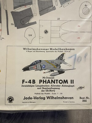 Vtg  Paper Model Kit Plane F-4B Phantom II Jade-Verlog Wilhelmshaven
