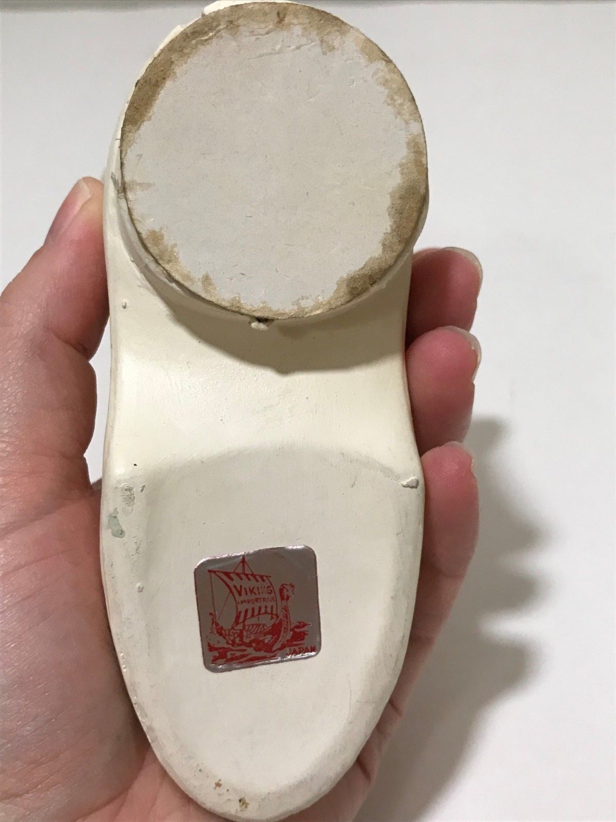 Vintage Japan Viking Ceramic Victorian Shoe Sewing Tape Pin Cushion Measurer