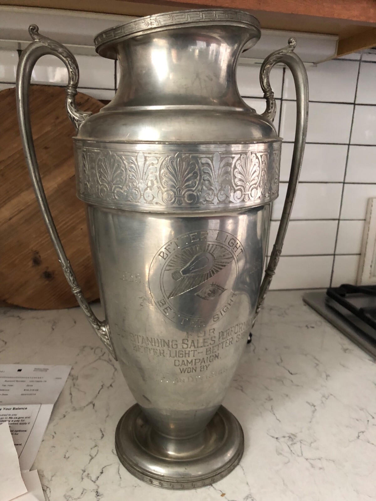 LARGE VINTAGE SILVER PLATE TROPHY CUP