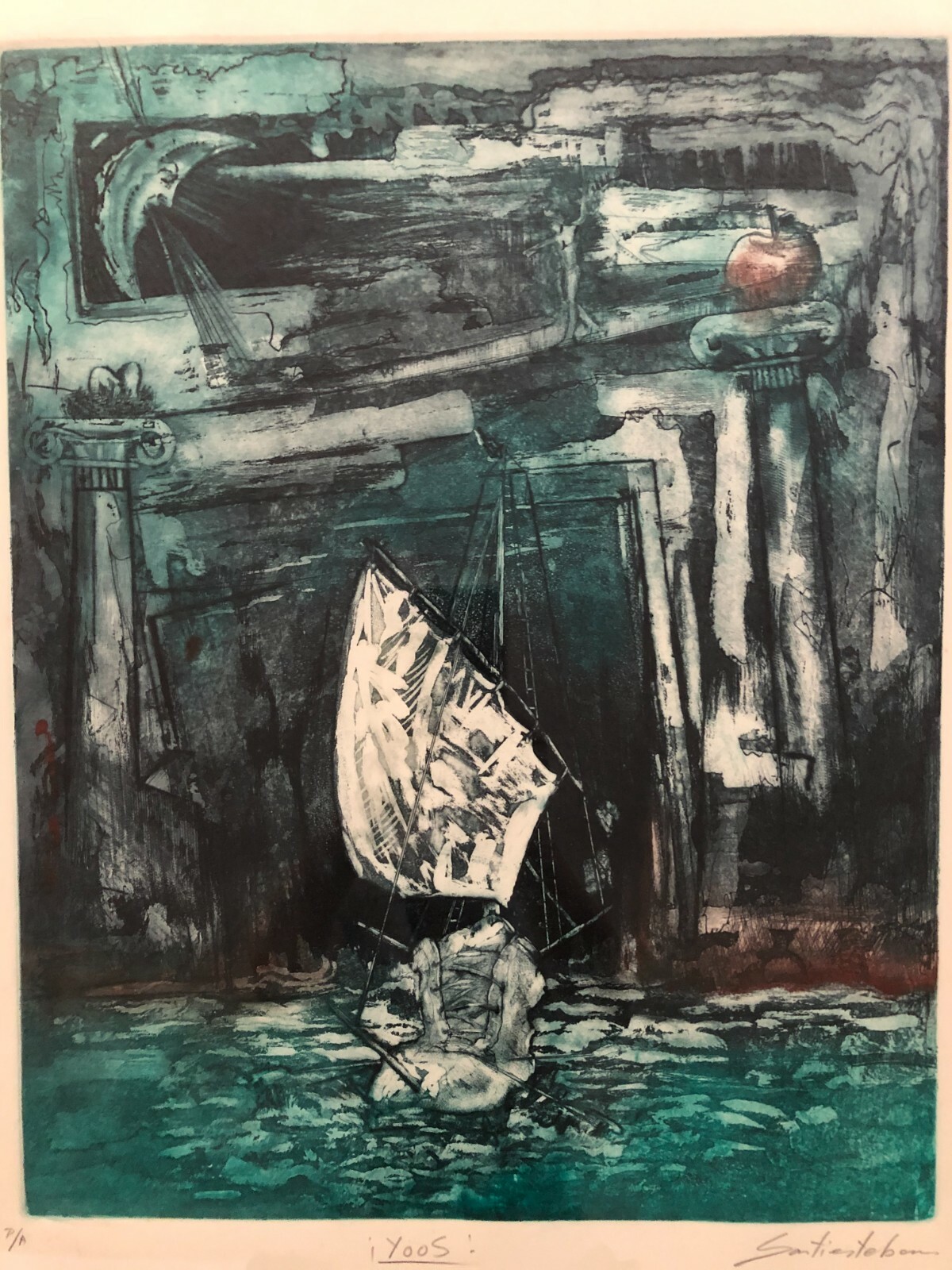 SANTI ESTEBAN AQUATINT FANTASY SURREALISM PRINT TITLED 'YOOS' ARTIST PROOF      