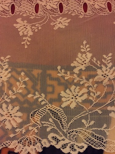 Vintage Lace Curtain Cafe Window French Valance 4 Panels  16” X 62” Roses Floral