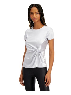 

Женская серебряная футболка с круглым вырезом INC с короткими рукавами для работы, Серебряный