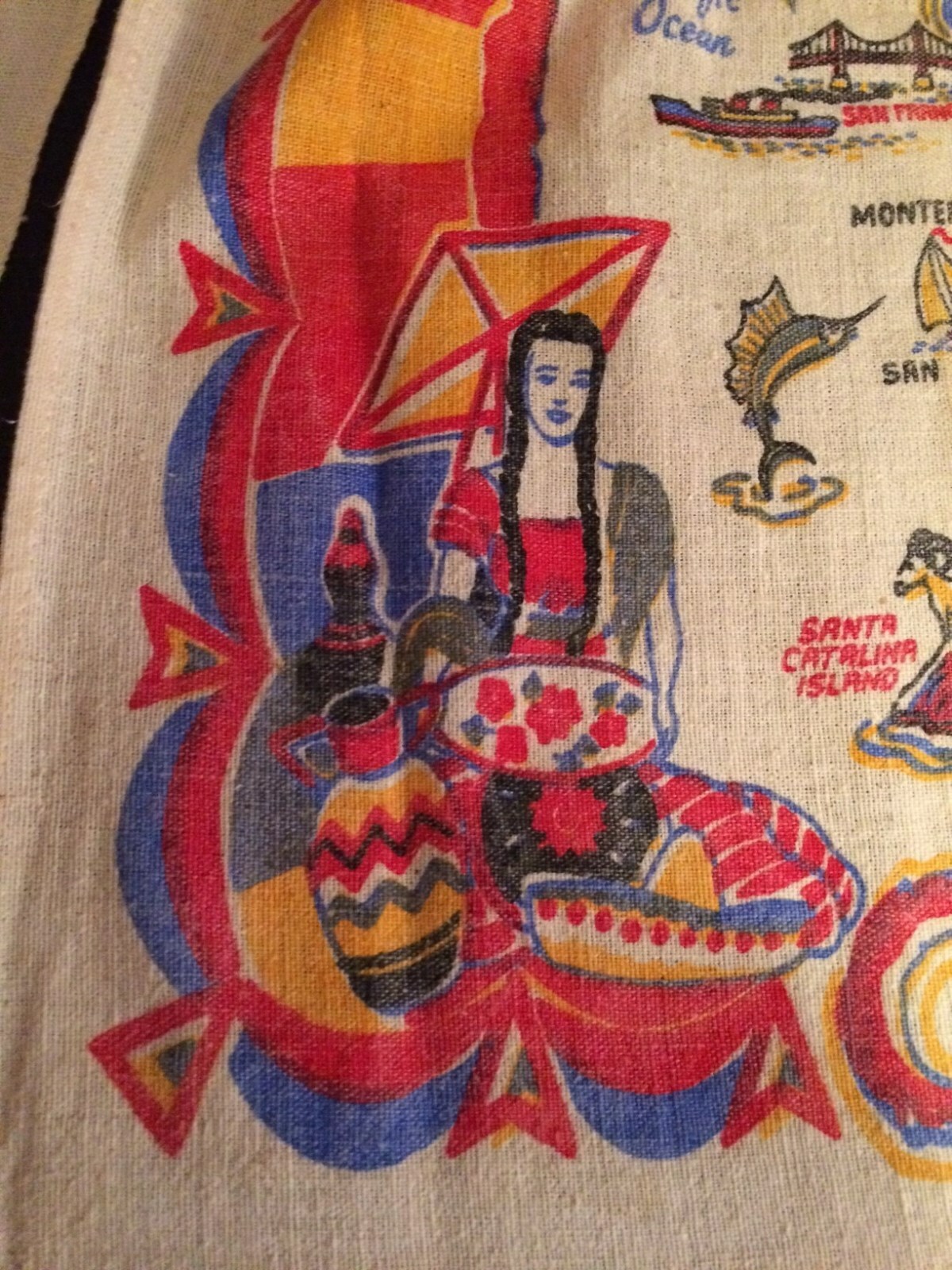 Vintage 1950s Apron Retro Kitchen California Map Souvenir Tea Towel 1960s