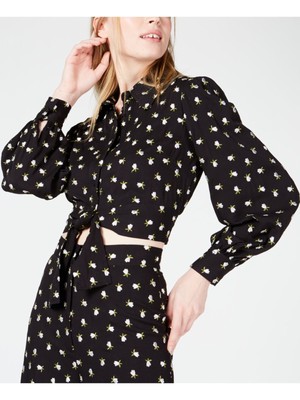 

JILL STUART Женская блузка с воротником и длинными рукавами с черным галстуком и цветочным принтом. Размер, Черный