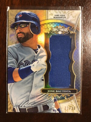 2013 TOPPS TRIPLE THREADS JOSE BAUTISTA GAME USED JERSEY #/D 32/36