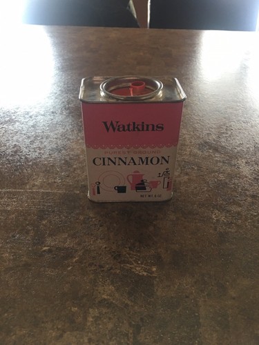 Vintage Watkins Cinnamon Pink & White 6 Oz Tin.