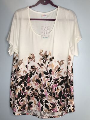 LuLaRoe Classic T Shirt NWT 2XL Dipped floral cream pink brown HTF   