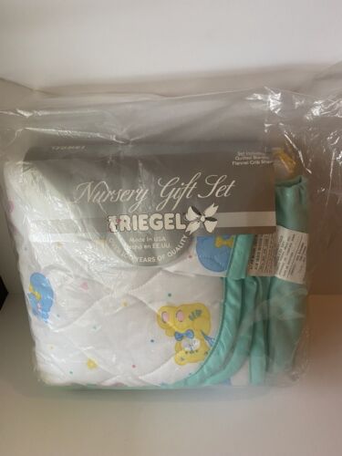 Vintage 90s NEW Riegel Crib Mint Blanket/Sheet Set Baby Anim