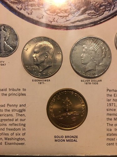 United States 20th Century Coins Framed - 24 Coins and Bronze Moon Medal