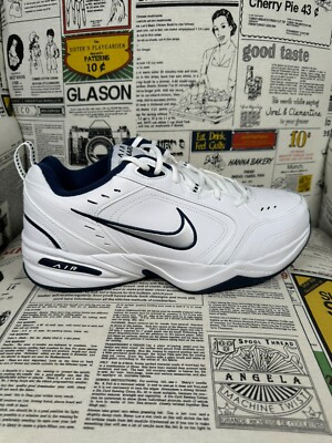 Nike Air Monarch IV 416355-102 White Silver Navy Men Size 11 Wide (4E)