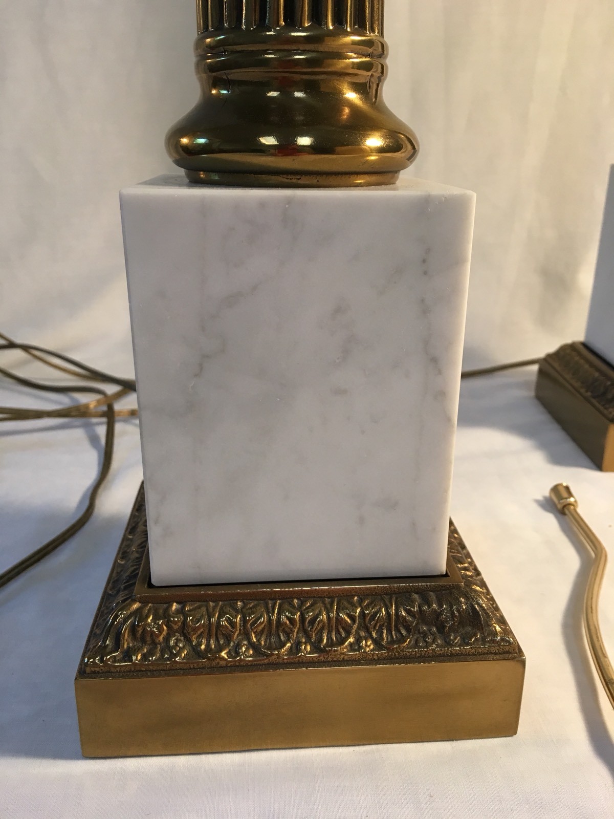 Vintage Westwood Industries Empire Style Brass & Marble Lamps, Pair