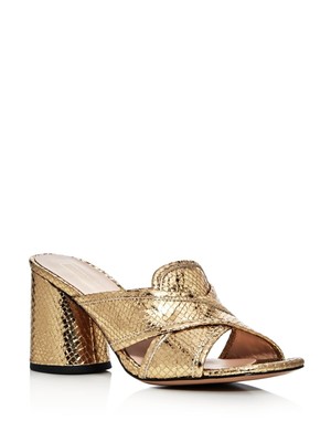 

Женские кожаные босоножки на каблуке без шнуровки MARC JACOBS Gold Snakeskin Aurora, Золотой, M9001850