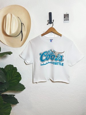 Coors And Cattle Crop Top T Shirt Country Western Retro Beer New White