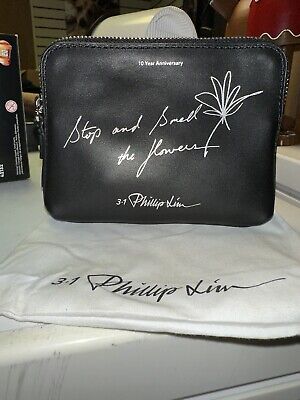 3.1 Phillip Lim 10th Anniversary Leather Pouch Stop and Smell the Flowers Black