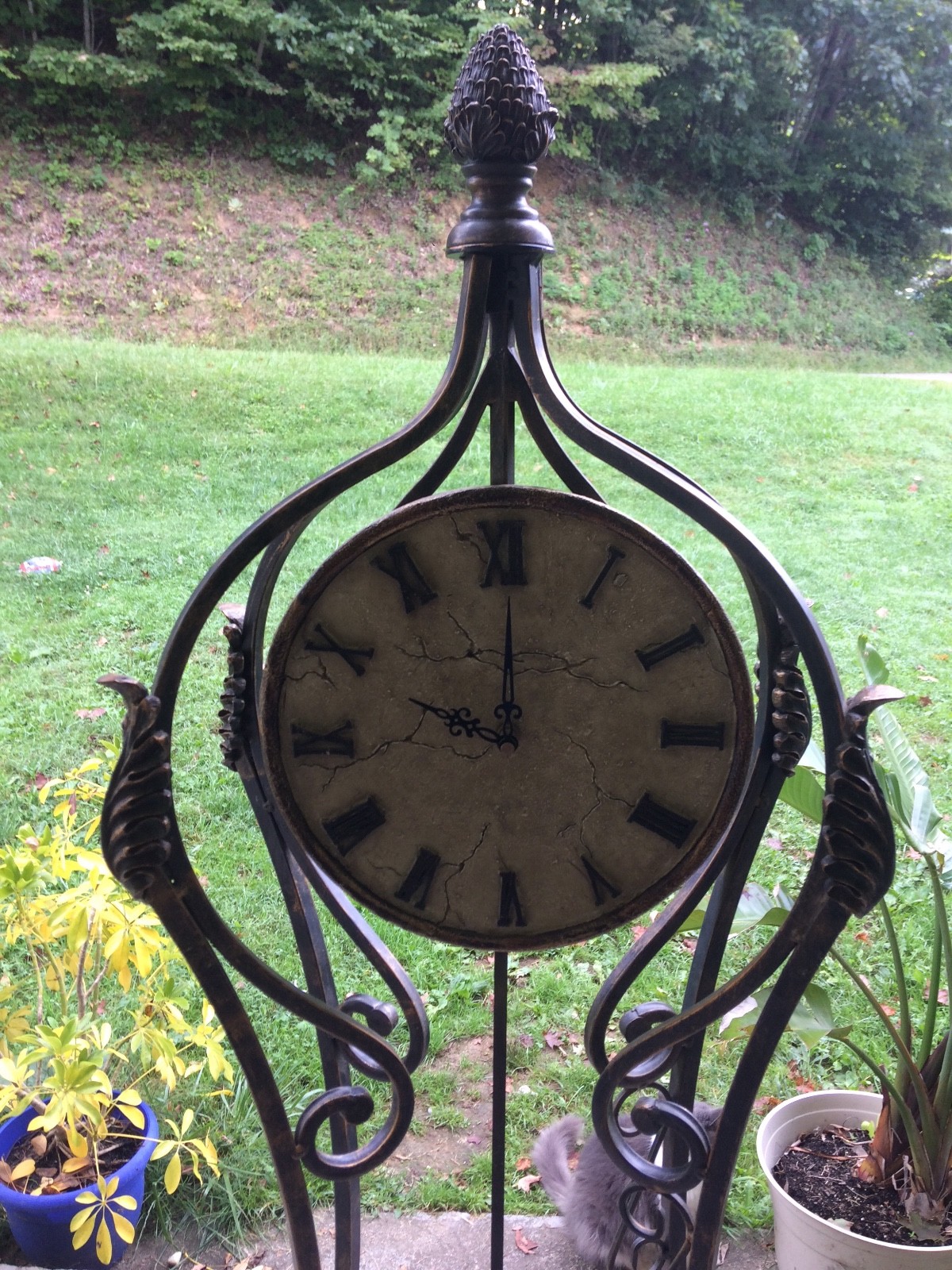 Contemporary Grandfather Clock Metal Scrollwork Pendulum Floor Clock Standing