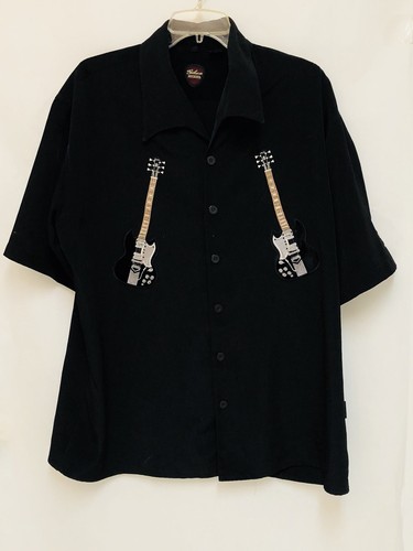 Hard Rock Cafe Orlando Gibson Guitars Black Button Down Dress Shirt Men’s Large