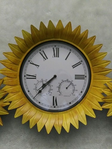 Vintage Baitu 9168 Sunflower Wall Clock Humidity & Temperature WORKS
