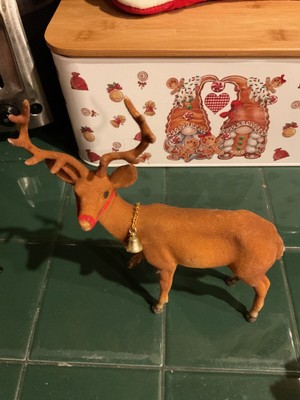 Vintage  Brown Flocked Deer Buck Hong Kong Christmas Season Decor