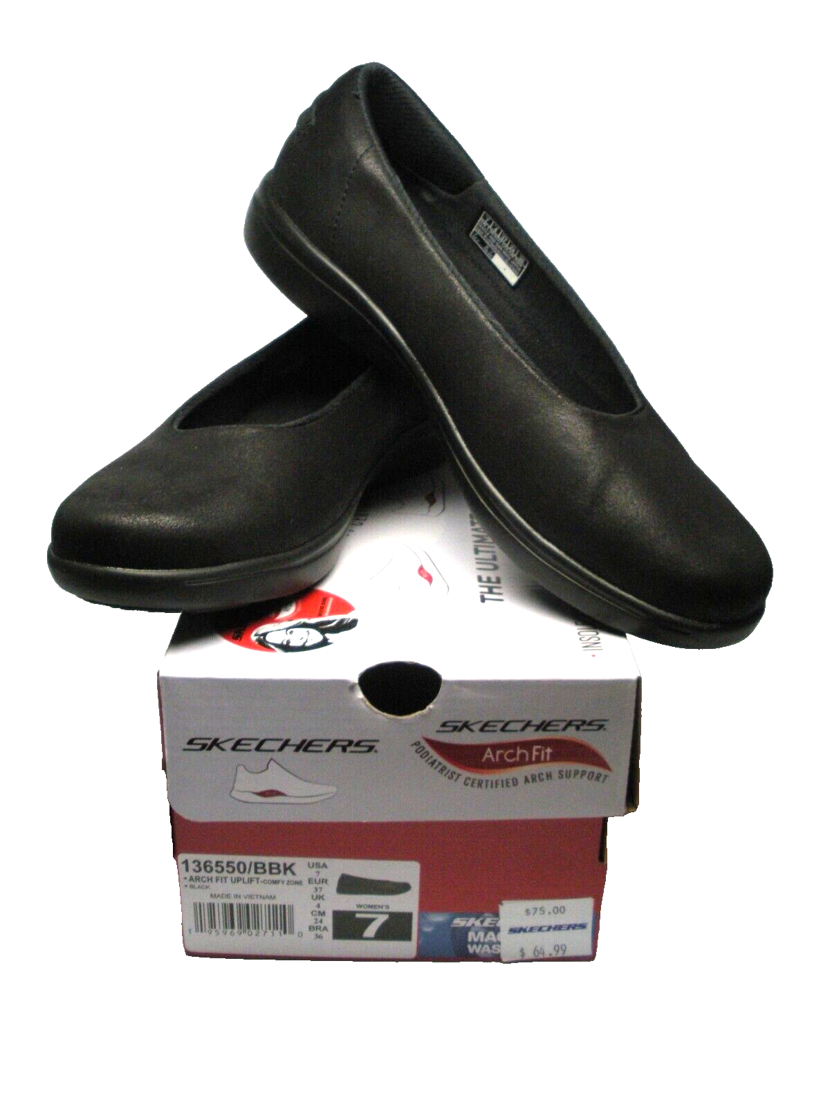 NEW WOMEN S SKECHERS BLACK ARCH FIT FLATS SHOES 7M 136550 eBay