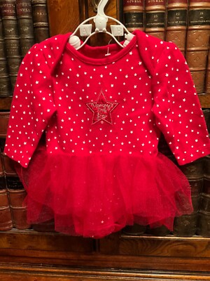 Baby Red & White  Mummy s Little Star  Long Sleeve Bodysuit Tutu - 0-3 M - New